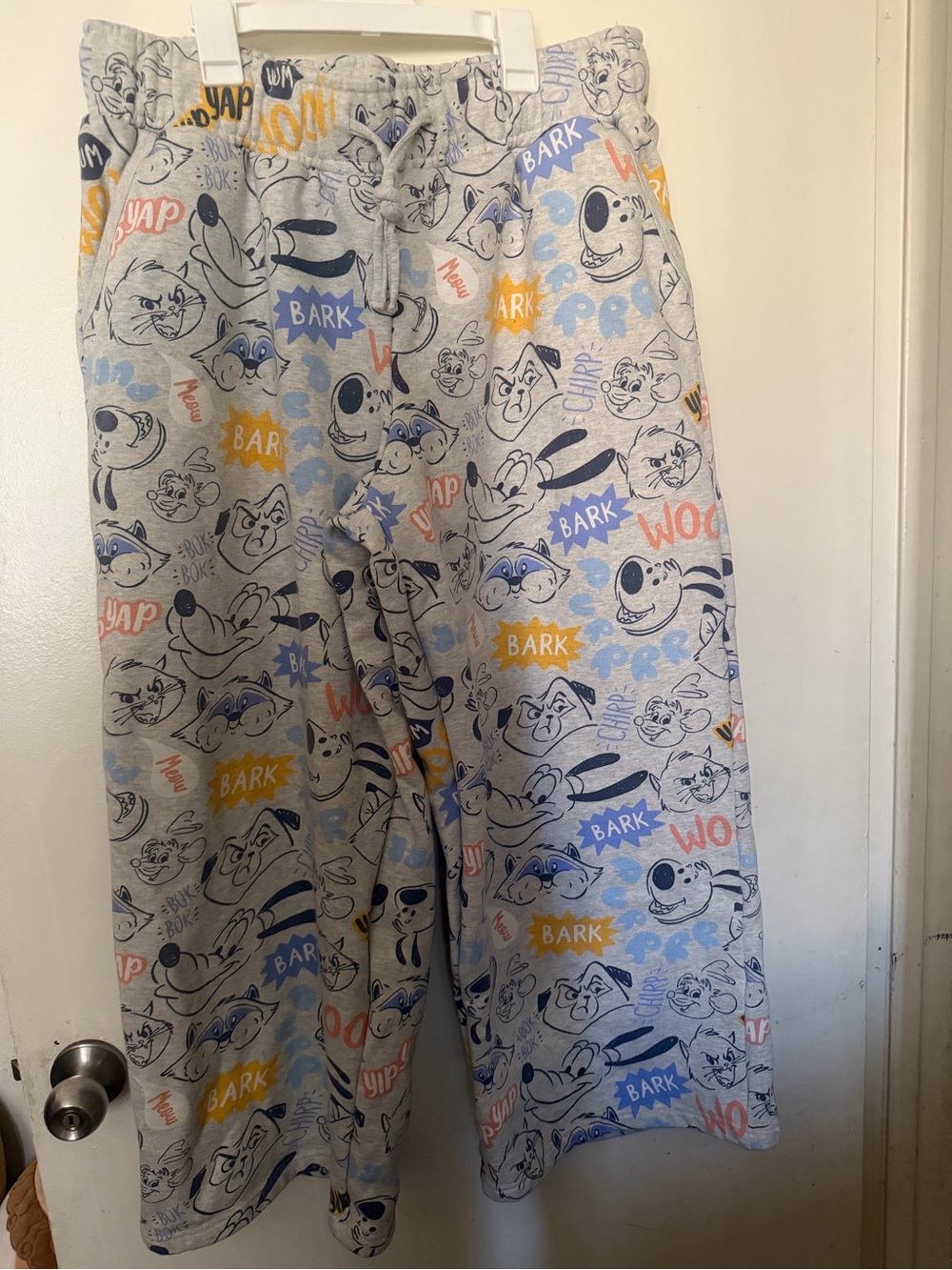 Disney Cartoon Dogs & Cats All Over Print Jogger Sweatpants Gray Large